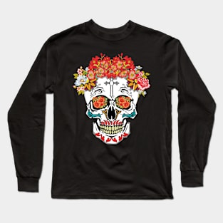 Sugar Skull Dia De Los Muertos Day Of Dead Floral Long Sleeve T-Shirt